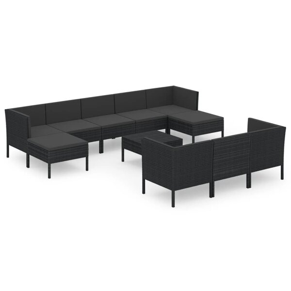 vidaXL Salon de jardin 11 Pièces avec coussins Résine tressée Noir