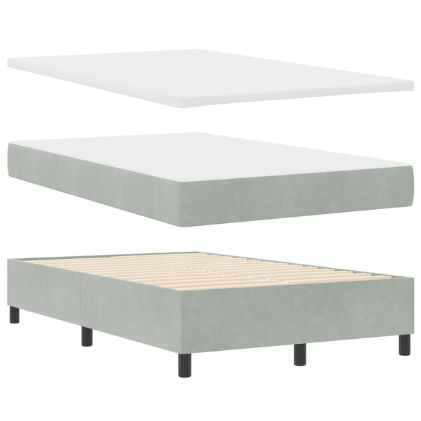 vidaXL Lit à ressorts avec Matelas & Banc Gris Clair 120x190 cm Velours