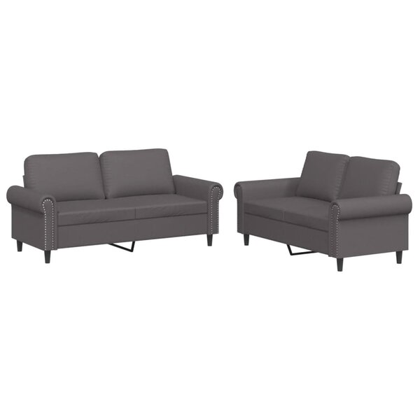 vidaXL Ensemble de canapés 2 Pièces avec coussins Gris Similicuir