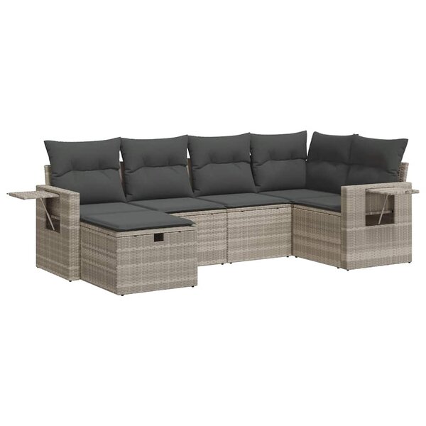 vidaXL Salon de jardin 6 Pièces avec coussins gris clair résine tressée