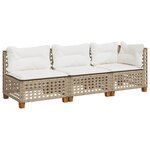 vidaXL Canapé de jardin avec coussins 3 places beige résine tressée