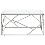 vidaXL Table basse argenté acier inoxydable et verre trempé