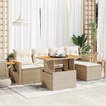 vidaXL Salon de jardin 6 Pièces avec coussins beige résine tressée acacia