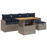 vidaXL Salon de jardin 6 Pièces avec coussins gris résine tressée