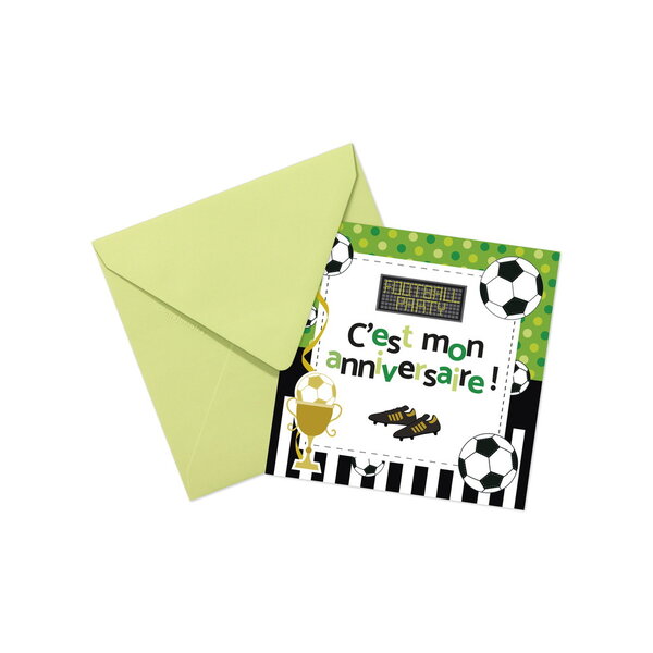 Lot de 8 cartes invitation enfant - c'est mon anniversaire - football