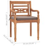 vidaXL Chaises Batavia lot de 2 avec coussins gris foncé Bois de teck