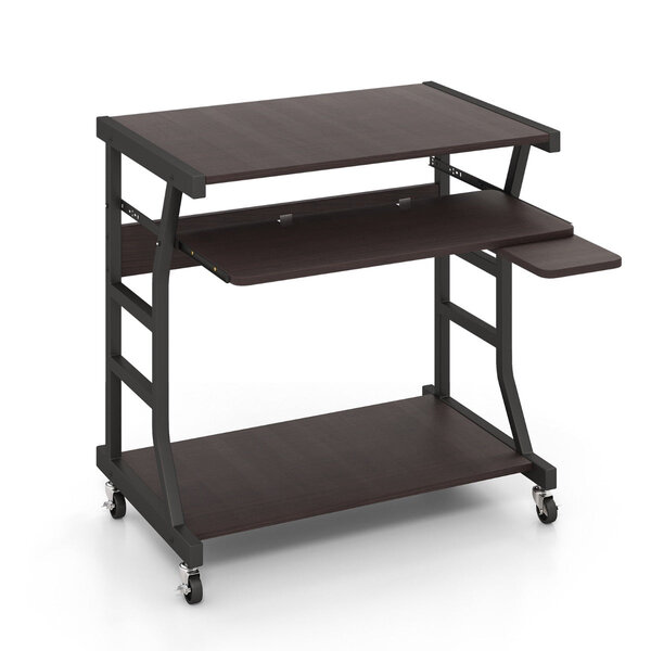 Bureau d'ordinateur à roulettes pour petits espaces bureau d'ordinateur mobile de 75 cm plateau pour clavier extractible plateau pour souris marron 20_0002072