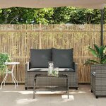 vidaXL Canapé de jardin 2 places coussins et table gris résine tressée