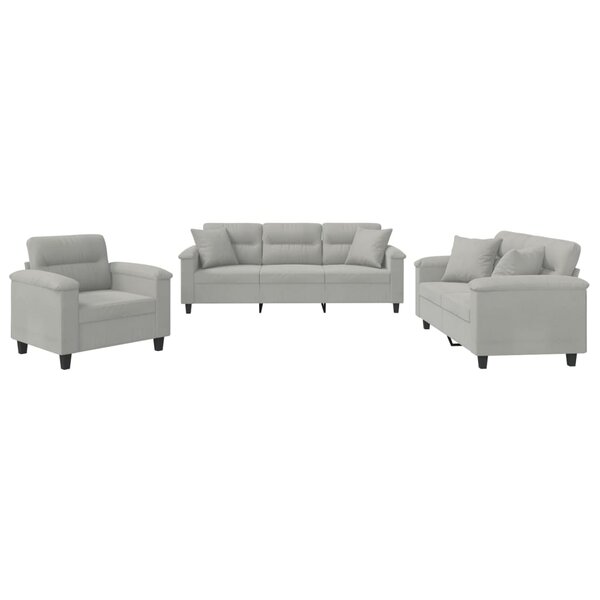 vidaXL Ensemble de canapés 3 Pièces coussins Gris clair Tissu microfibre