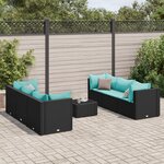 vidaXL Salon de jardin 7 Pièces avec coussins Noir Résine tressée