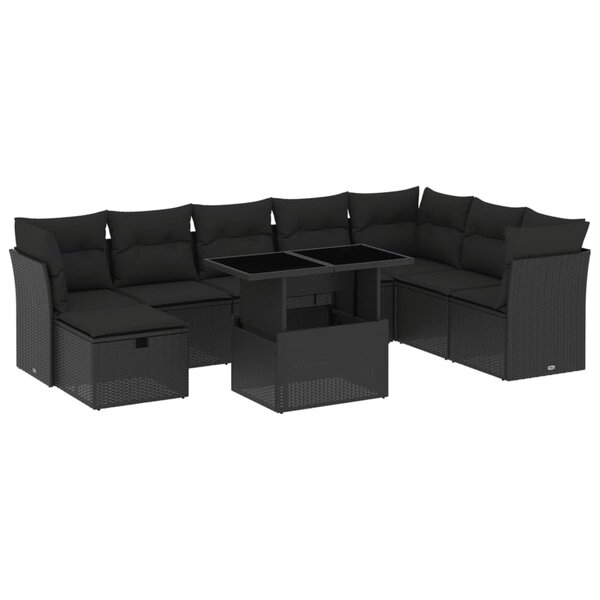 vidaXL Salon de jardin 9 Pièces avec coussins noir résine tressée