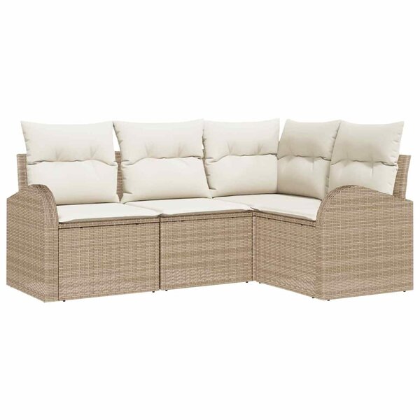 vidaXL Ensemble de canapé de jardin 4 Pièces Beige Poly rotin