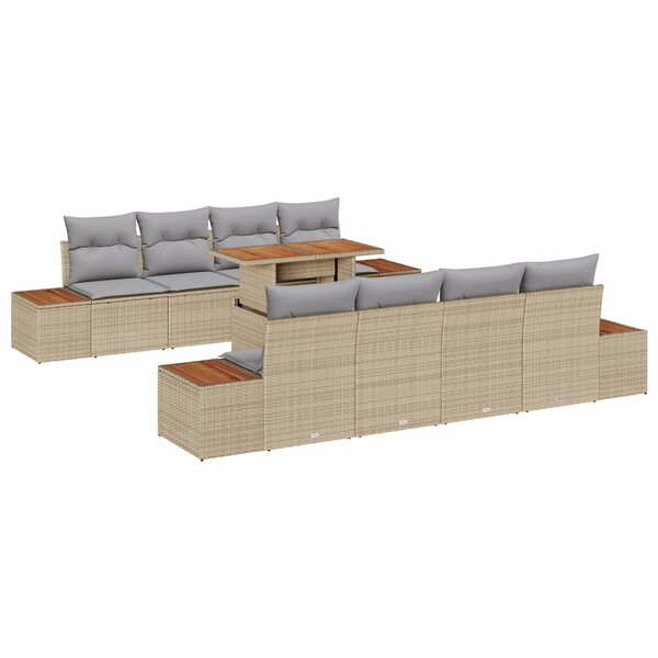 vidaXL Canapé de Jardin 9 Pièces avec Coussins Beige en Rattan Poly