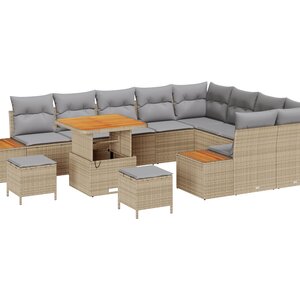 Canapé de jardin 12 pièces avec coussins en poly rotin beige