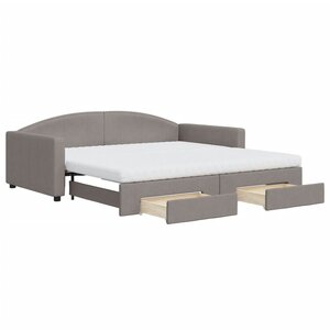 vidaXL Lit de jour avec gigogne et tiroirs taupe 100x200 cm tissu