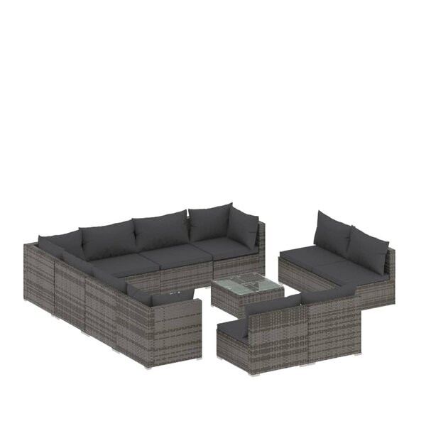 vidaXL Salon de jardin 12 Pièces avec coussins Gris Résine tressée