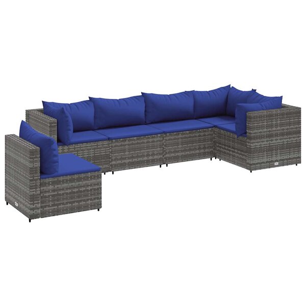 vidaXL Salon de jardin 6 Pièces avec coussins Gris Résine tressée