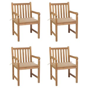vidaXL Chaises de jardin lot de 4 et coussins beige bois teck solide