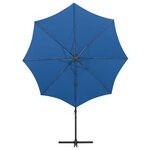 vidaXL Parasol déporté avec mât et lumières LED Bleu azur 300 cm
