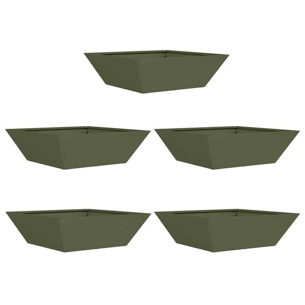 vidaXL Set de 5 jardinières en bol pour le jardin  en vert olive  dimensions 50x50x15 cm en acier.