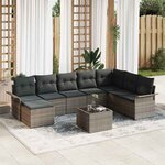 vidaXL Ensemble de canapé de jardin avec coussin 9 Pièces Gris Poly rotin