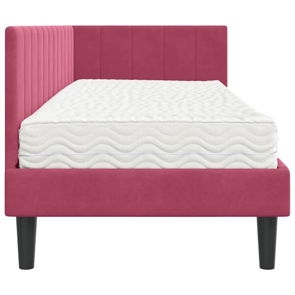 Cadre De Lit D'Angle En Velours Rouge Bordeaux 80x200 Cm - Tête De Lit Moelleuse - Design Moderne Économiseur D'Espace