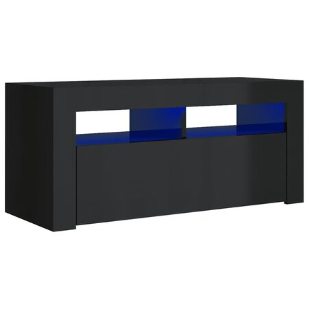 vidaXL Meuble TV avec lumières LED noir brillant 90x35x40 cm