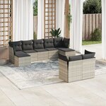 vidaXL Salon de jardin 9 Pièces avec coussins gris clair résine tressée