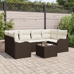 Ensemble de canapé de jardin 7 pièces avec coussins en rotin poly marron