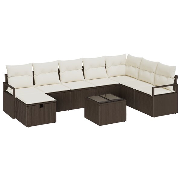 vidaXL Ensemble de canapé de jardin 9 pièces en poly rattan avec des coussins marron.
