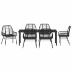 vidaXL Ensemble de salle à manger pour jardin 7 Pièces Noir polyrotin
