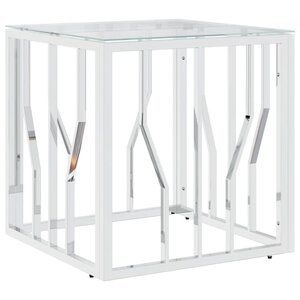 vidaXL Table basse argenté 50x50x50 cm acier inoxydable et verre