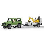 BRUDER - LAND ROVER Defender avec une remorque, Mini Pelle JCB et personnage - 61 cm