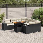 vidaXL Salon de jardin 9 Pièces avec coussins noir résine tressée