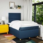 vidaXL Sommier à lattes de lit avec matelas bleu 120x190 cm tissu