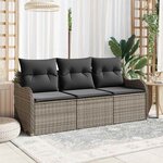 vidaXL Ensemble de canapé de jardin avec coussin 3 Pièces Gris Poly rotin
