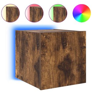 vidaXL Meuble TV mural avec lumières LED chêne fumé 30 5x35x30 cm