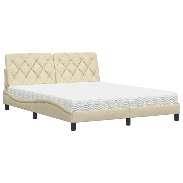 vidaXL Lit avec matelas crème 160x200 cm tissu