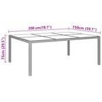 vidaXL Table de jardin 200x150x75 cm Verre trempé/résine tressée Gris