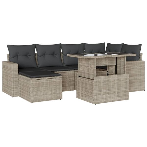 vidaXL Salon de jardin avec coussins 7 Pièces gris clair résine tressée