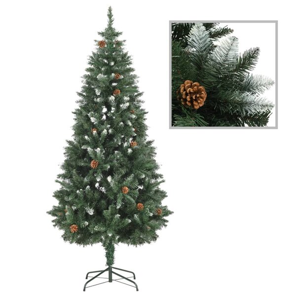 vidaXL Sapin de Noël avec pommes de pin et paillettes blanches 180 cm