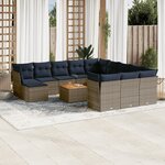 vidaXL Salon de jardin avec coussins 13 Pièces gris résine tressée