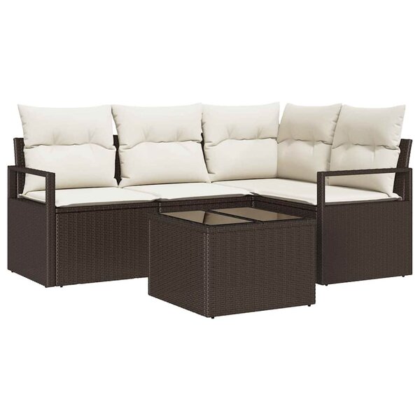 vidaXL Ensemble de canapé de jardin avec coussin 5 Pièces Marron  Crème