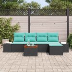 vidaXL Ensemble de canapé de jardin avec coussin 6 Pièces Noir Poly rotin