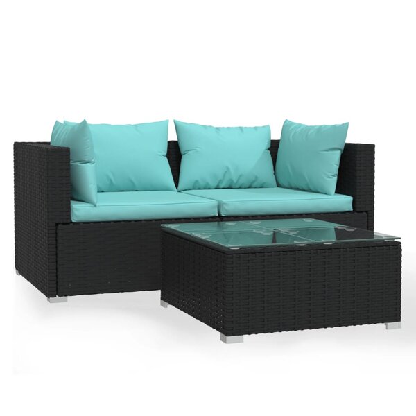 vidaXL Salon de jardin 3 Pièces avec coussins Noir Résine tressée