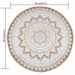 vidaXL Tapis Jute tressé imprimé 90 cm rond