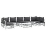 Salon de jardin meuble d'extérieur ensemble de mobilier 8 pièces avec coussins blanc acier 02_0017479