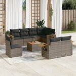vidaXL Salon de jardin 9 Pièces avec coussins gris résine tressée