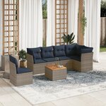 vidaXL Salon de jardin 7 Pièces avec coussins gris résine tressée
