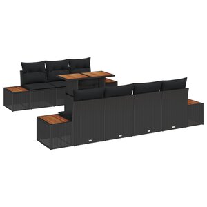 vidaXL Ensemble de jardin 8 pièces avec coussins en rotin noir